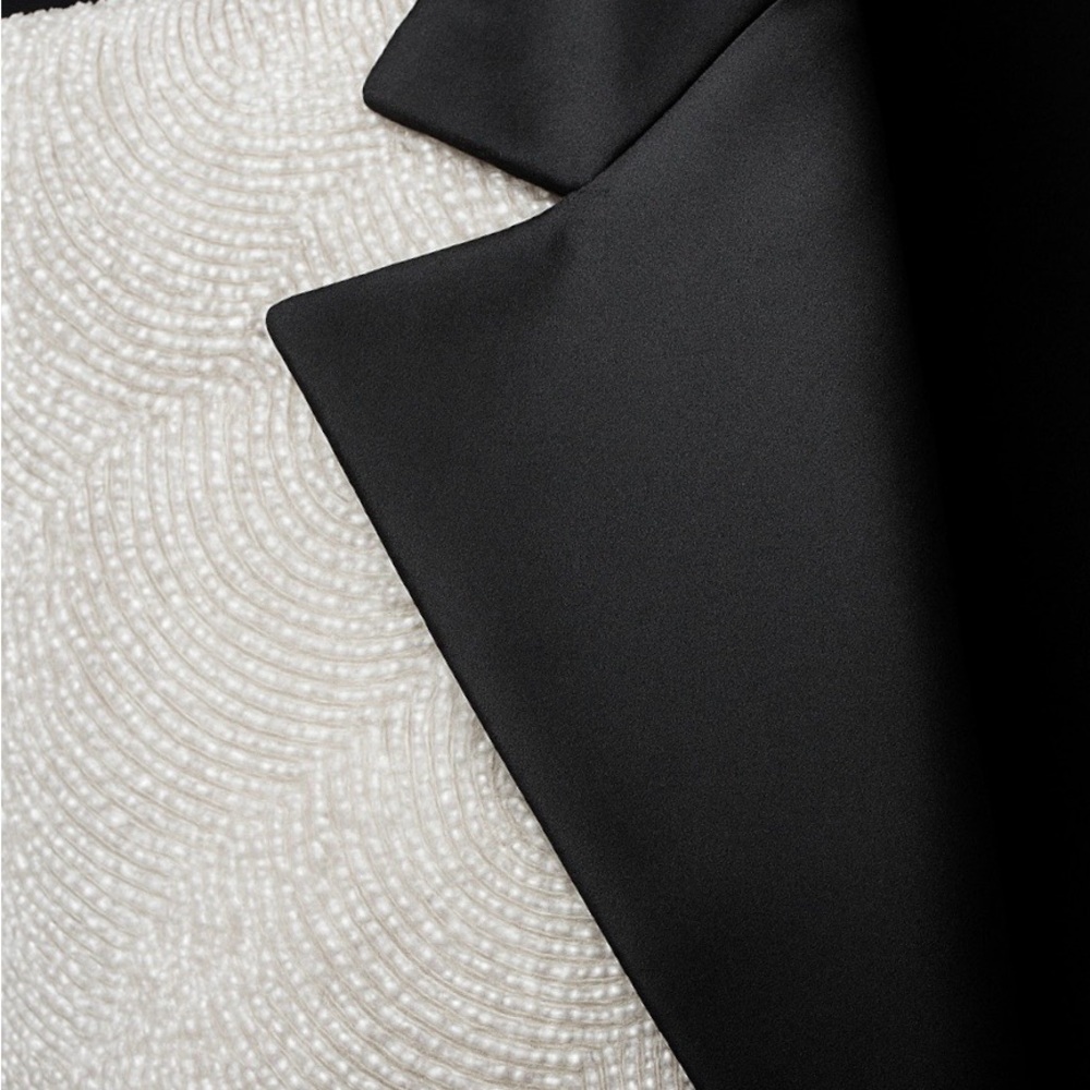 Black and White Tuxedo Beaded Fringe Cape - Picture 5 of 7
